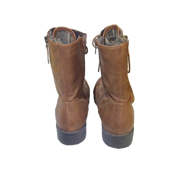 UNR8ED Women's Brown Leather Lace Up Double Zip Boots Cloth Lined -Size‎ 9M - Picture 5 of 11